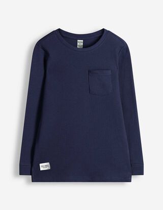 Langarmshirt - Waffelstruktur - Dunkelblau