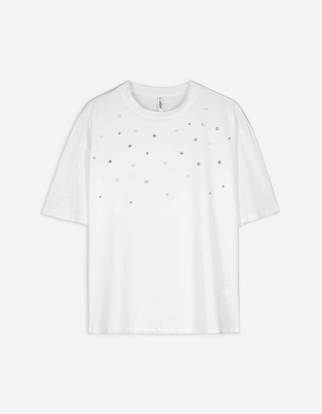 T-shirt - ozdobne kamyki - bialy