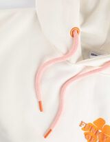 Kapuutsiga dressipluus - tagak&uuml;ljel motiiv - valge