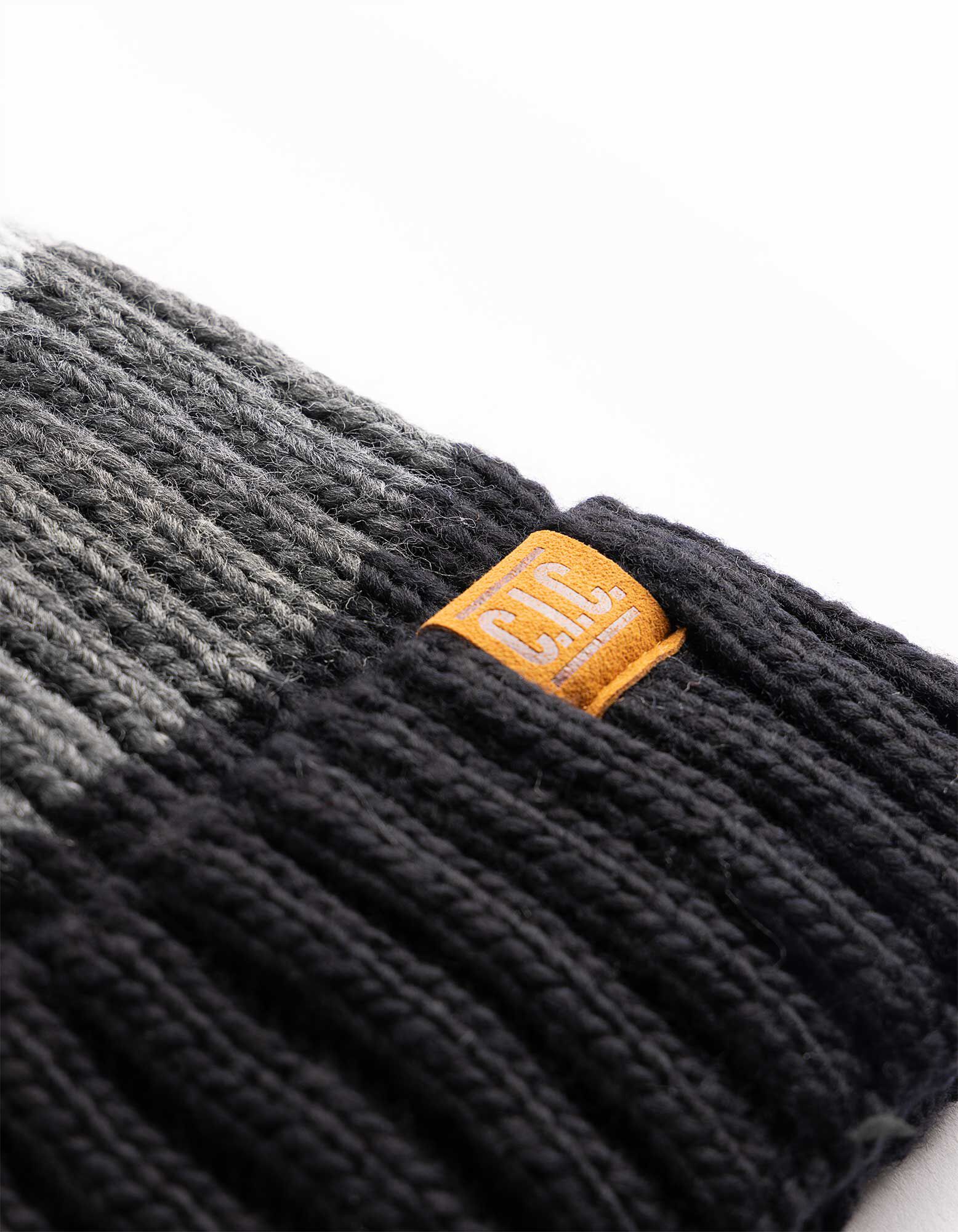 Muts met pompon - Strepen - Zwart