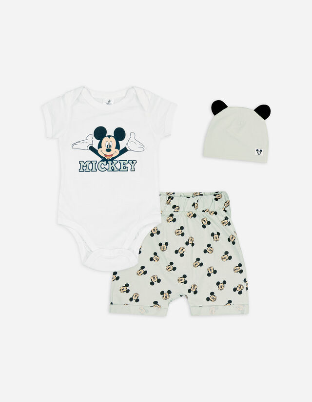 Body, pantaloni scurți si căciulă - Mickey Mouse - Verde