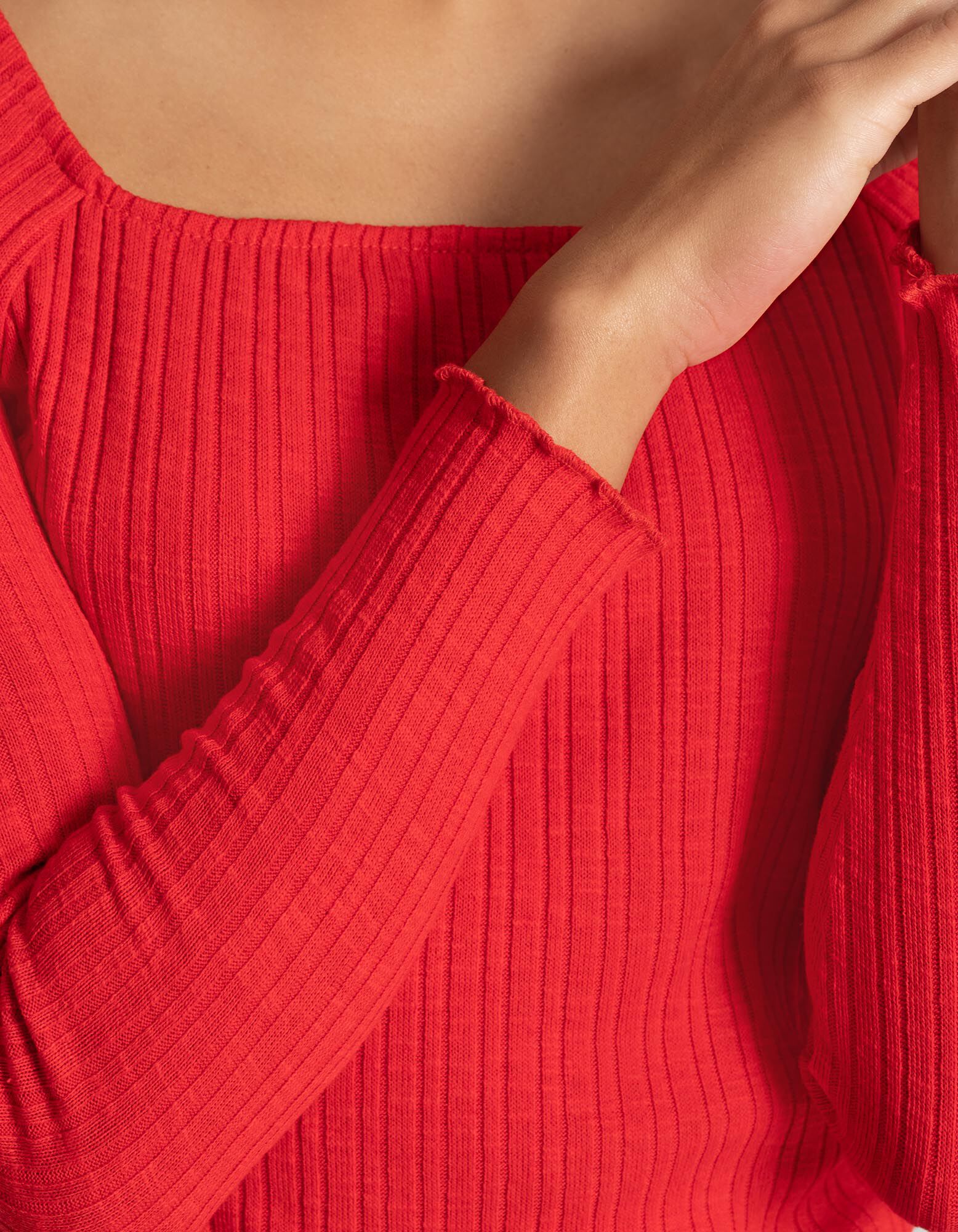 T-shirt &agrave; manches longues - Viscose m&eacute;lang&eacute;e - Rouge