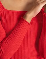 T-shirt &agrave; manches longues - Viscose m&eacute;lang&eacute;e - Rouge
