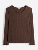 Langarmshirt - Crinkle-Optik - Dunkelbraun