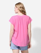 Blusenshirt - Serafino-Ausschnitt - pink