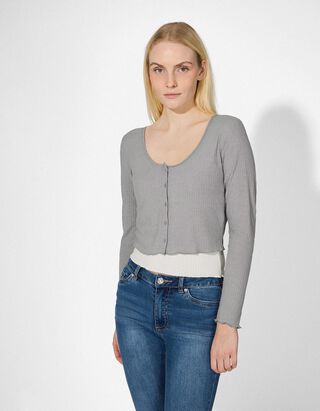 Langarmshirt - Double-Layer-Look - grau