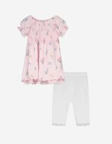 Set aus Kleid und Leggings - Spitzenbesatz - rosa