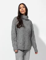 Longpullover - Rollkragen - grau
