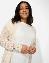 kardigan - ażurowa koronka - bez