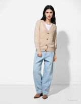 Strickjacke - Aufgesetze Taschen - beige