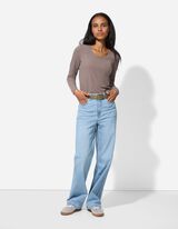 Tričko s dlhými rukávmi - Rebrovaná štruktúra - hneda