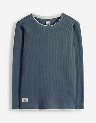 Langarmshirt - Waffelstruktur - dunkelblau