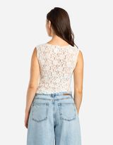 krótki top - koronka - bialy