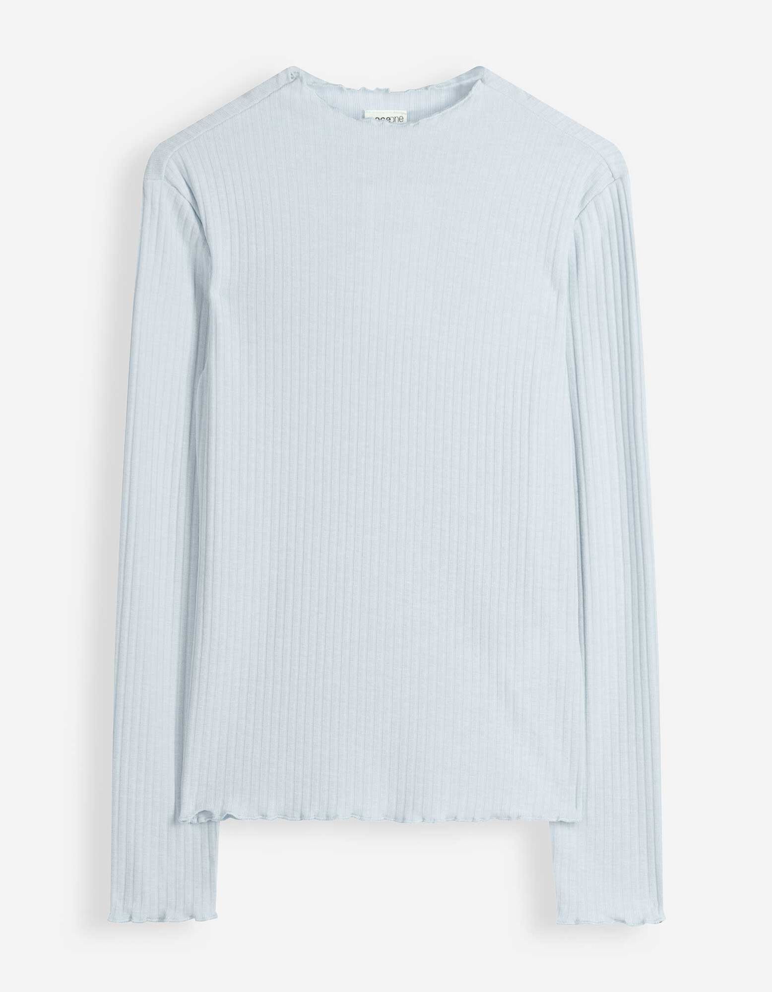 Langarmshirt - Rippenstruktur - Hellblau