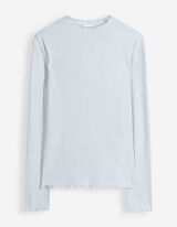 Langarmshirt - Rippenstruktur - Hellblau