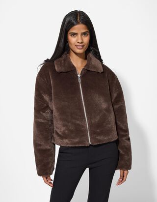 Jachetă - Blană falsă - Maro