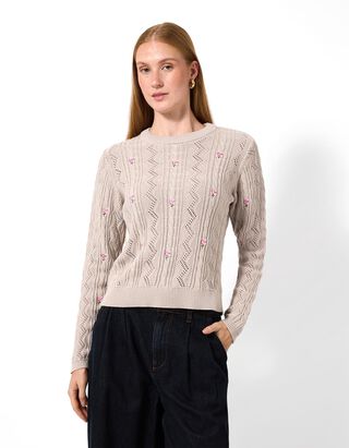 Pullover - Blumen - Beige