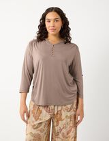 Blusenshirt - Viskose-Mix - Braun