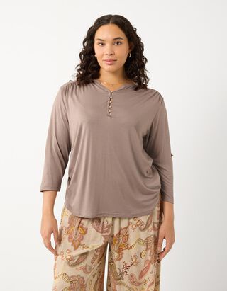 Blusenshirt - Viskose-Mix - Braun
