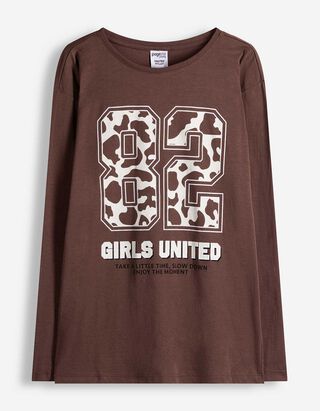 Langarmshirt - Frontprint - Braun