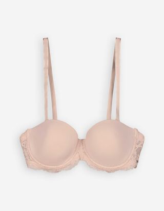 Soutien-gorge &agrave; balconnets - Passementerie en dentelle - Rose