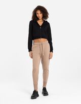Cropped sweatjack - Capuchon met tunnelkoord - zwart