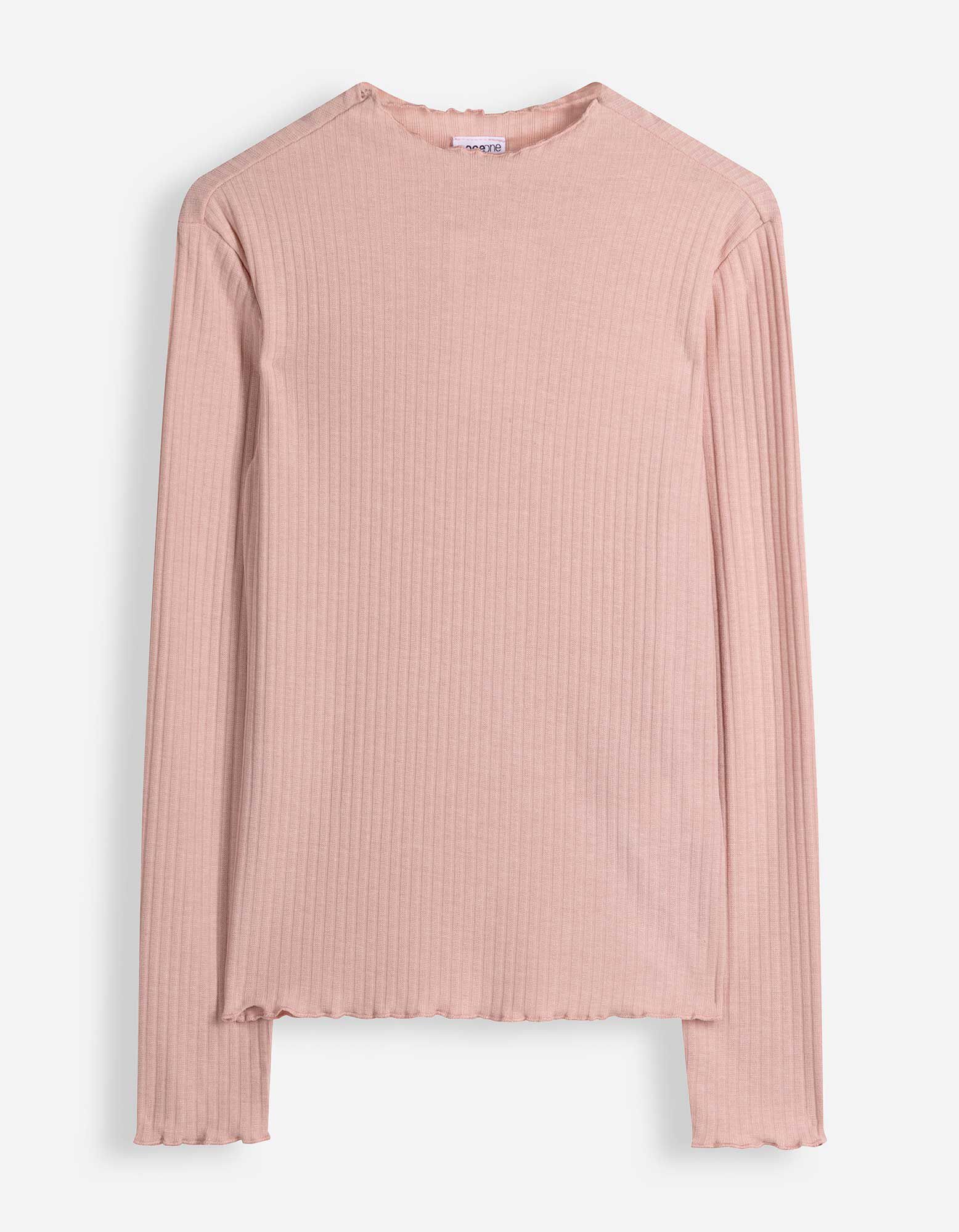 Langarmshirt - Rippenstruktur - Rosa
