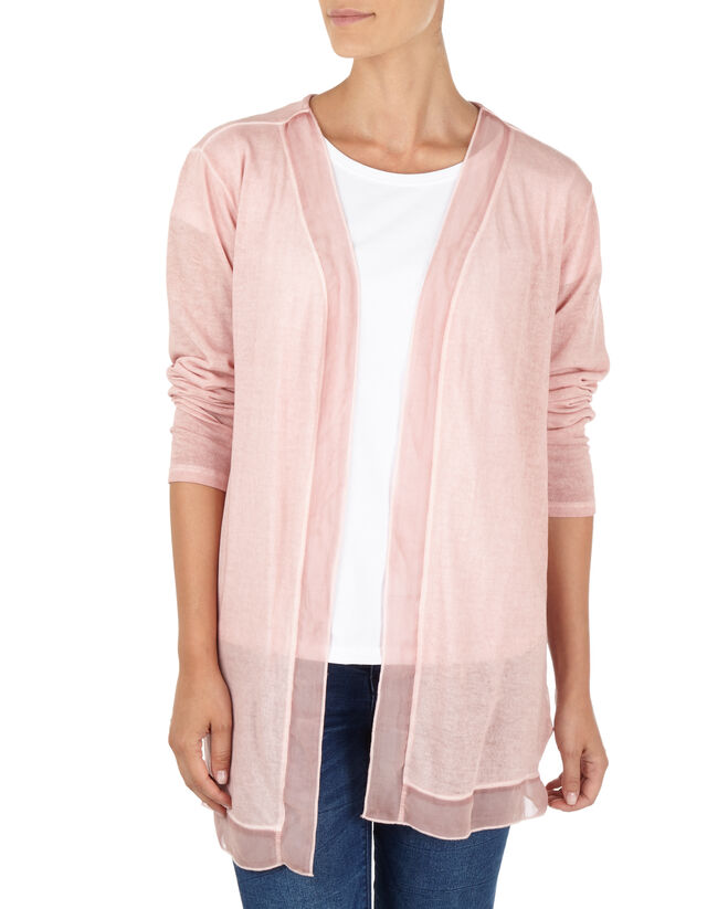 Damen Longcardigan mit Chiffonbesatz