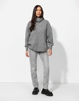 Longpullover - Rollkragen - grau