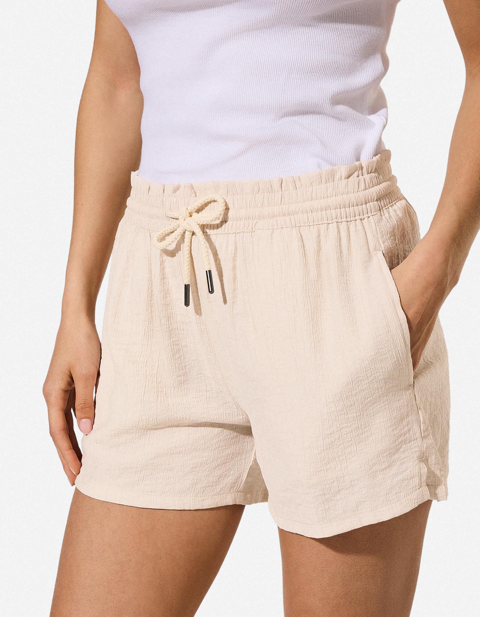 Shorts - Elastischer Bund - Beige