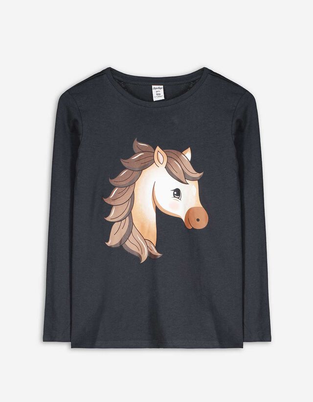 Maglia a manica lunga - Stampa glitterata - grigio scuro