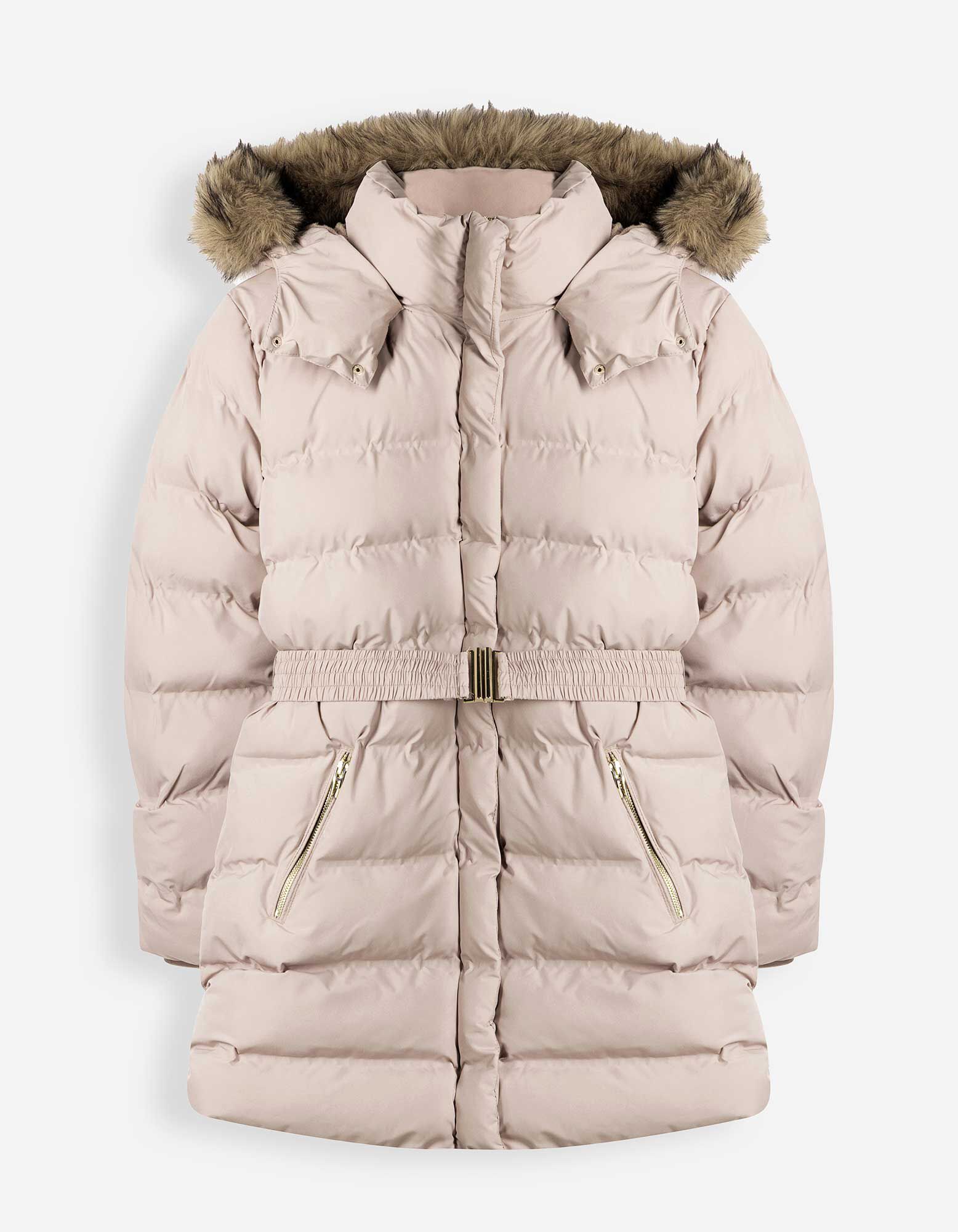 Steppjacke - Abnehmbarer Kunstpelz - Beige