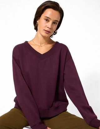 Sweatshirt - V-Ausschnitt - Lila