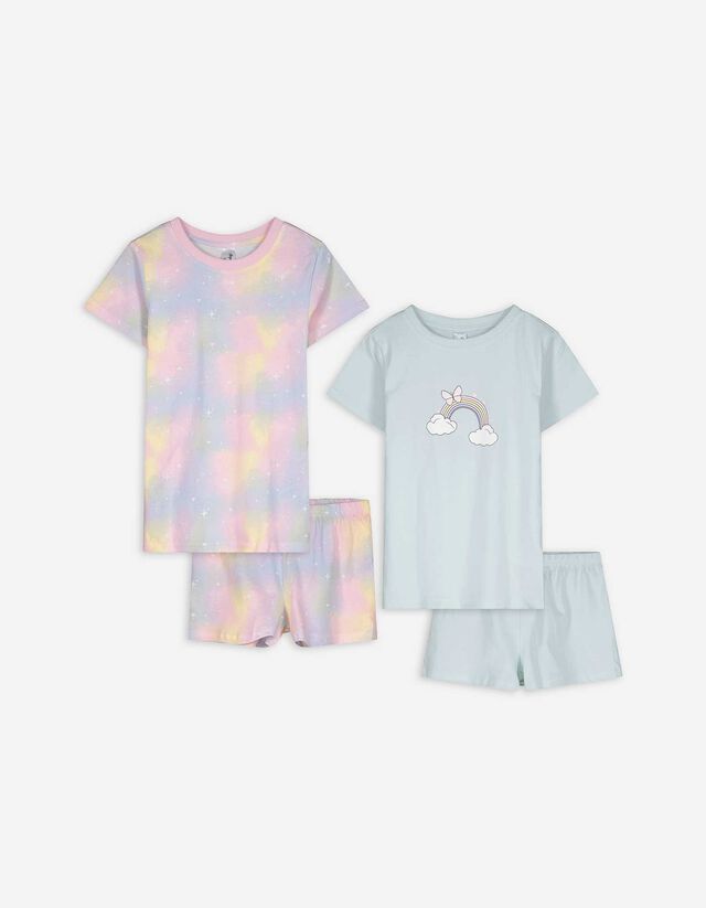 Pyjama Set aus Shirt und Shorts - 2er-Pack - hellblau