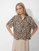 bluzka koszulowa - wz&oacute;r w panterkę - bialy