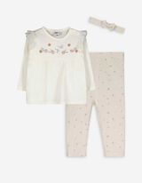 Set aus Langarmshirt und Leggings - Stickereien - weiß