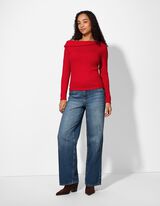 Langarmshirt - Schulterfrei - rot