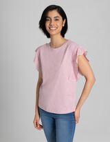 Tricou - M&acirc;neci cu volane - Roz