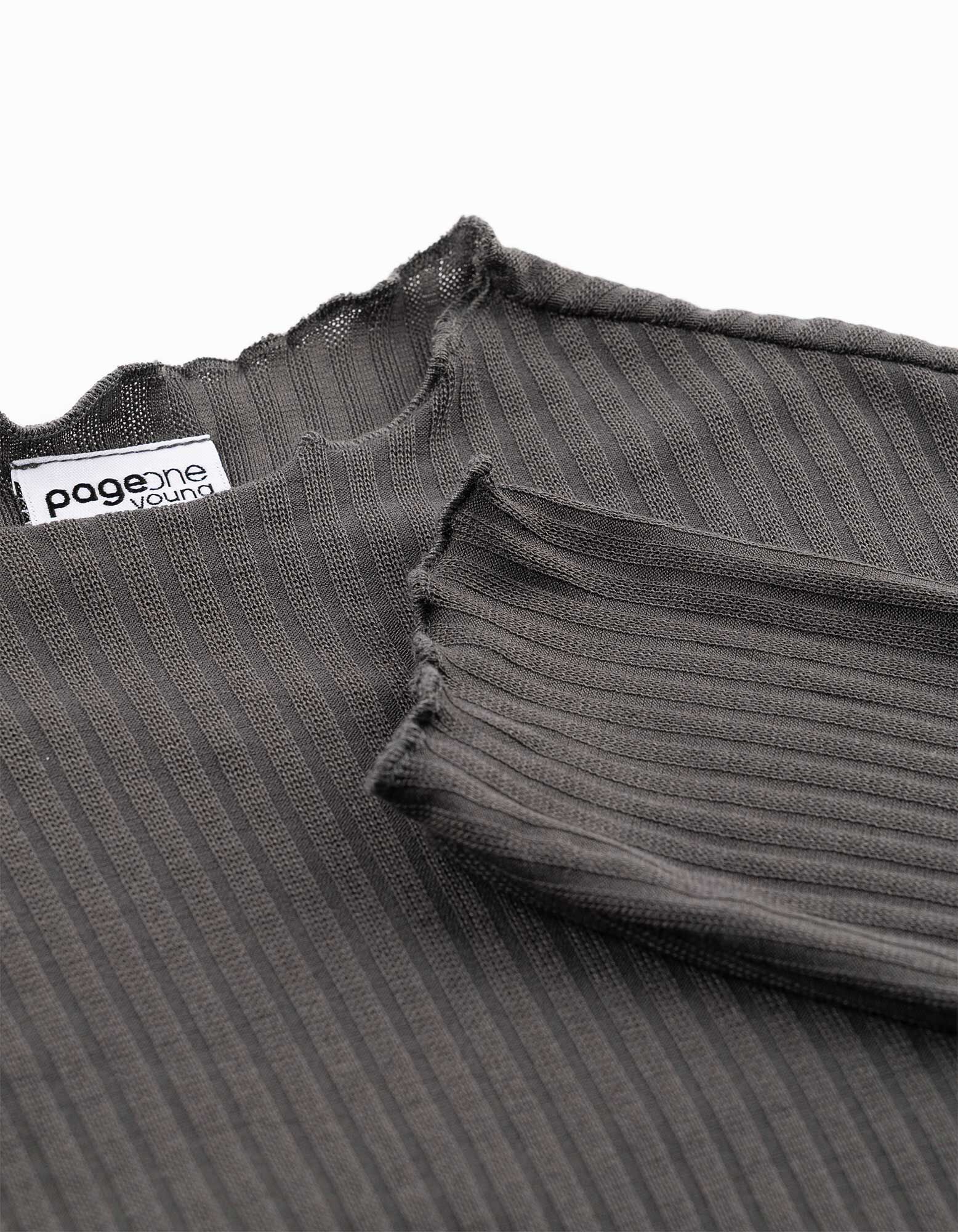 Langarmshirt - Rippenstruktur - Dunkelgrau