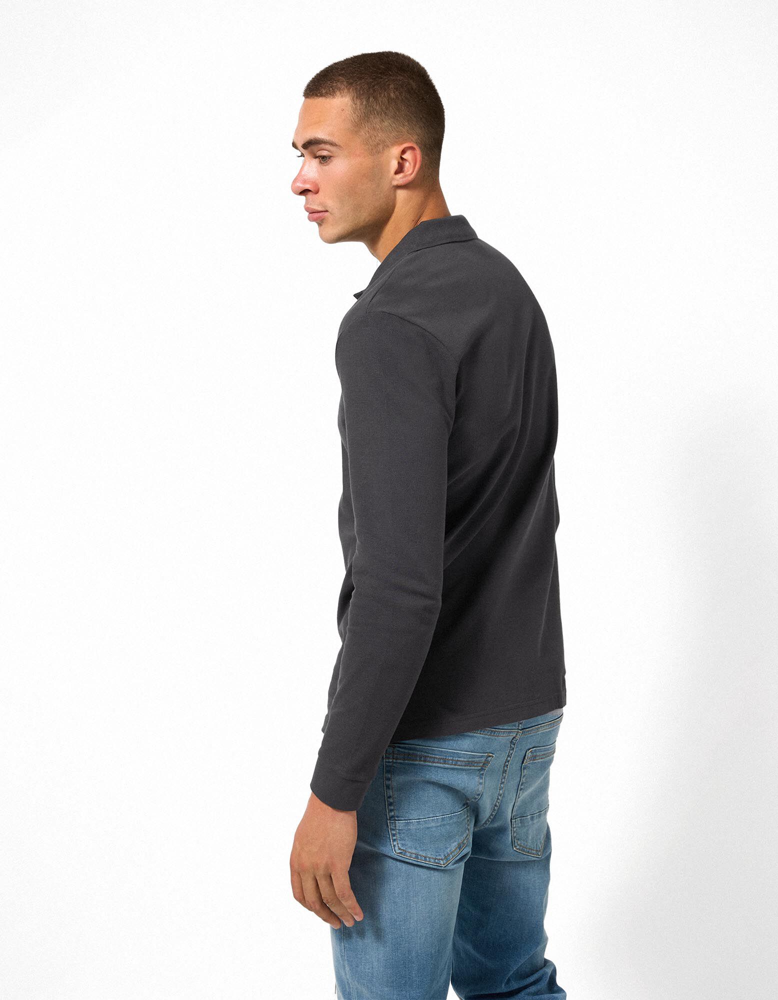 Langarmshirt - Polokragen - Khaki
