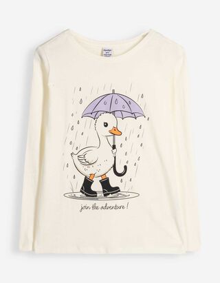 Langarmshirt - Print - Off-White