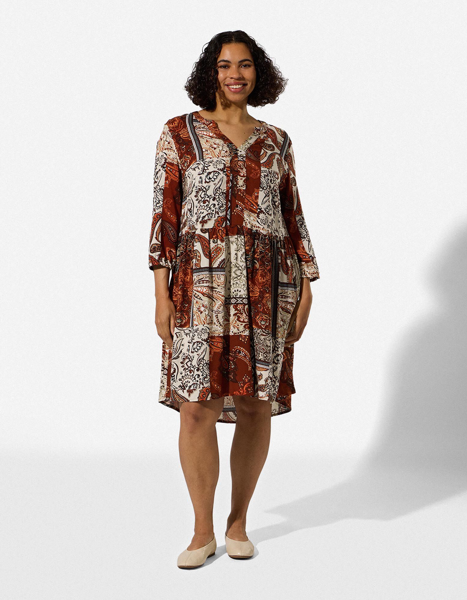 Kleid - Allover-Muster - Braun