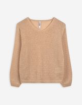 Strickpullover - V-Ausschnitt - beige