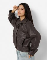 Blouson - Imitatieleer - Donkerbruin