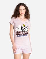 Felsőből és rövidnadrágból álló pizsama szett - Snoopy - rozsaszin