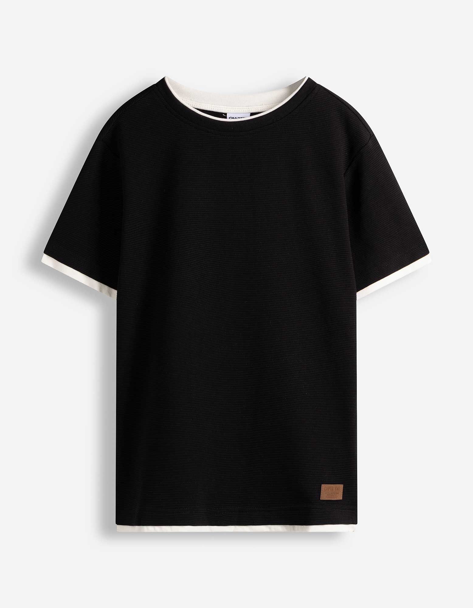 T-Shirt - Double-Layer-Look - Schwarz