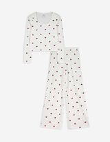 Pyjama Set aus Shirt und Hose - Allover-Muster - weiß