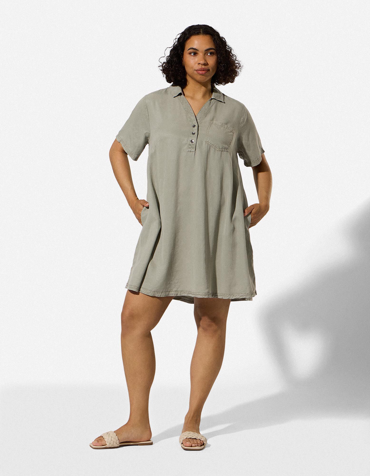 Blusenkleid - Oberschenkellang - Khaki