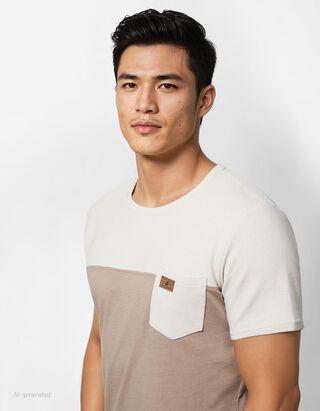 T-Shirt - Brusttasche - hellbraun