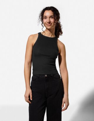 Cropped Top - Gerippt - schwarz